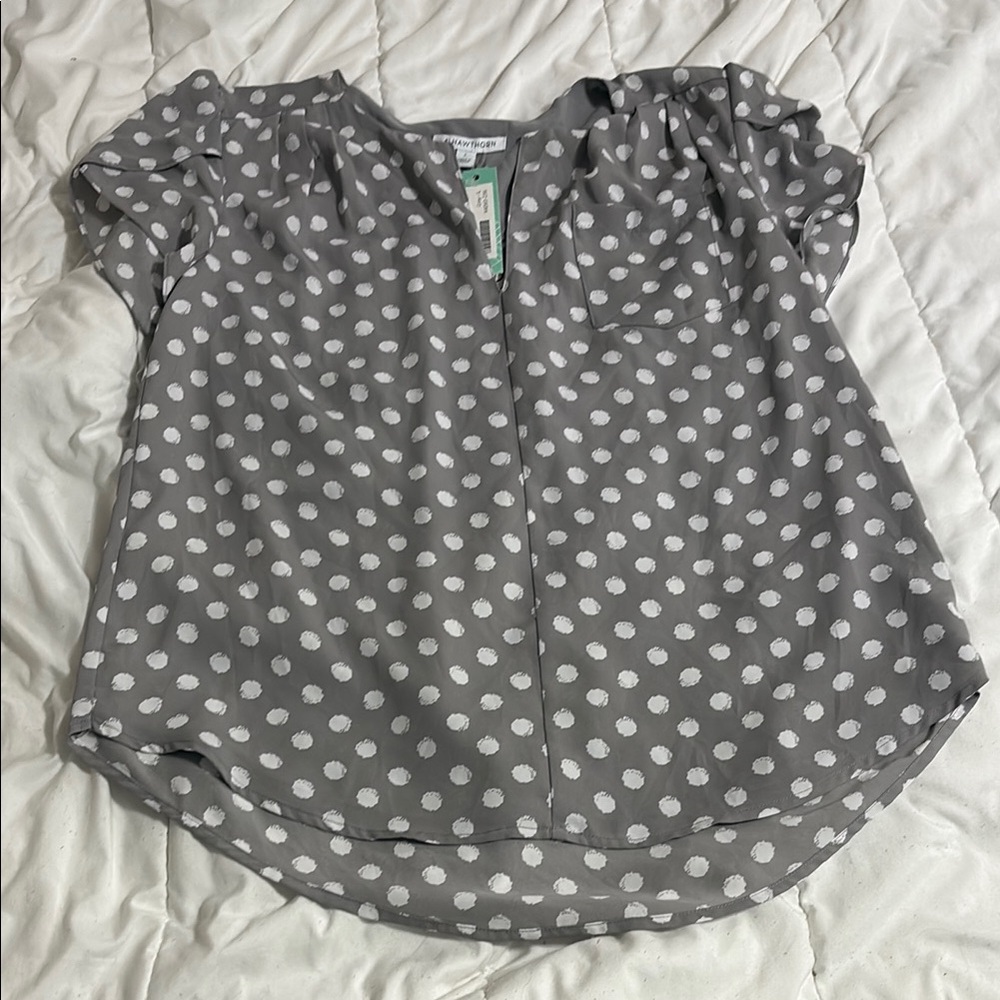 41 Hawthorn Gray Ruffled Cap Sleeve Blouse